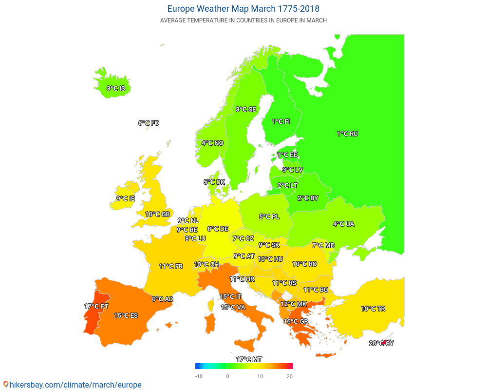 Карта температур в европе